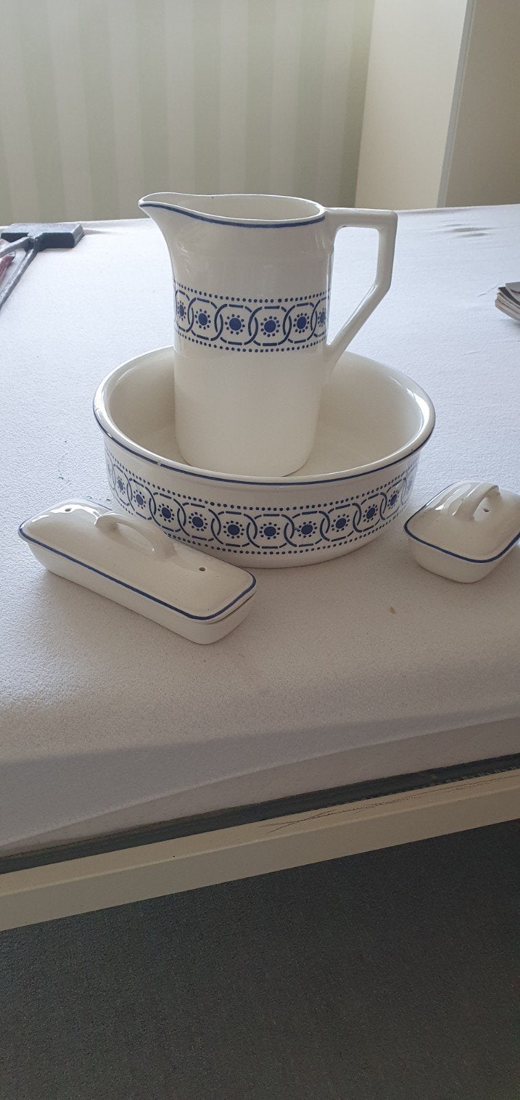 Vintage Chodziez Wasstel met Blauw Decor, Ophalen