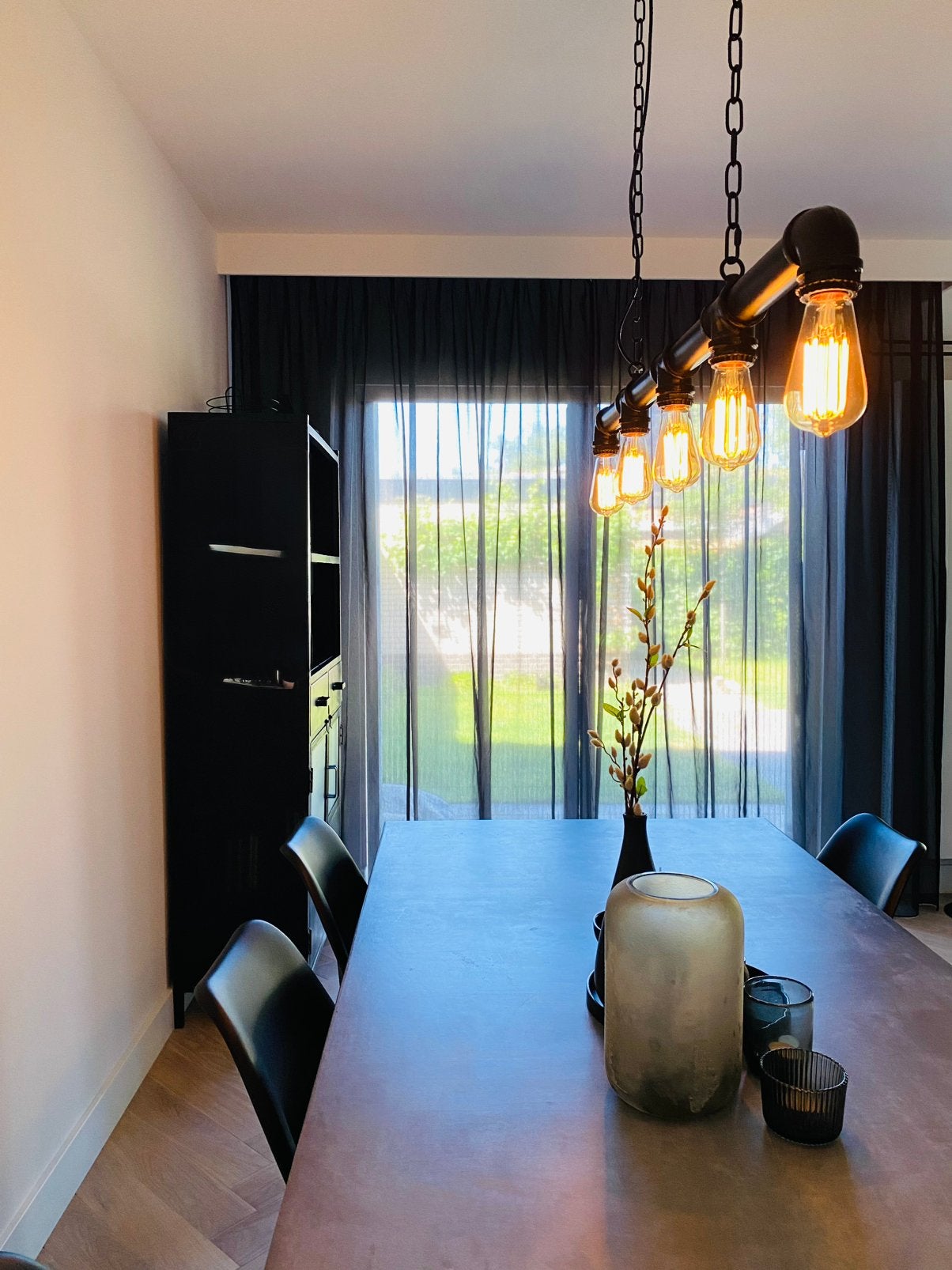 Steigerbuis eettafel-lamp, zwart, Ophalen of Verzenden, Zo goed als nieuw