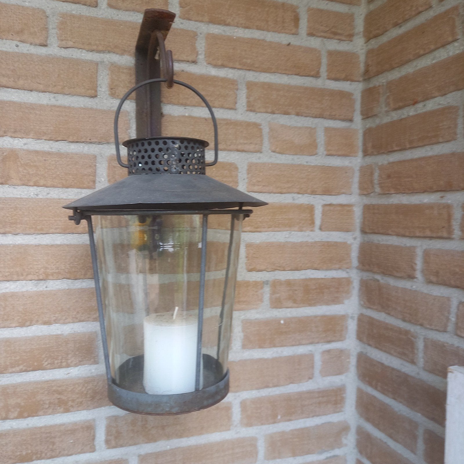hanglantaarn glas met metalen kap, Ophalen, Gebruikt, Metaal, Zwart