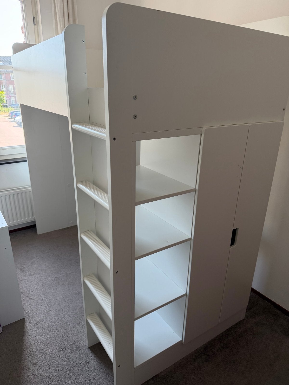 Hoogslaper met kast en planken - Wit, Ophalen, Gebruikt, Eenpersoons, 200 cm