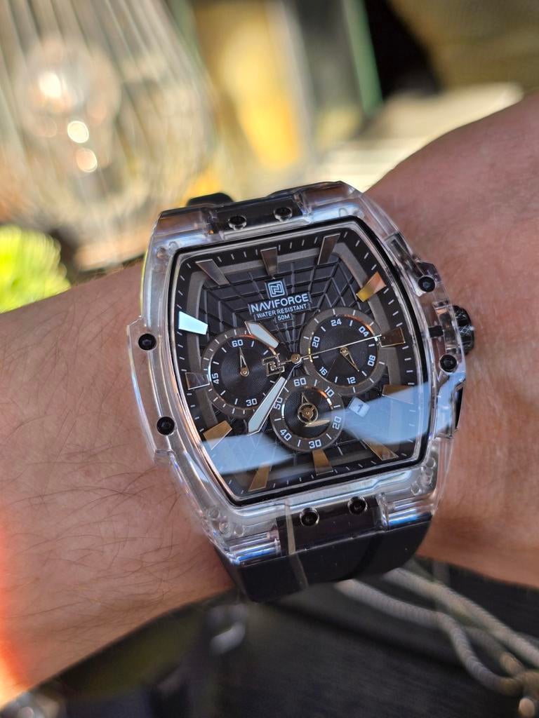 Stijlvol Naviforce Sport Horloge - Transparant Design, Ophalen, Zwart, Nieuw, Waterdicht