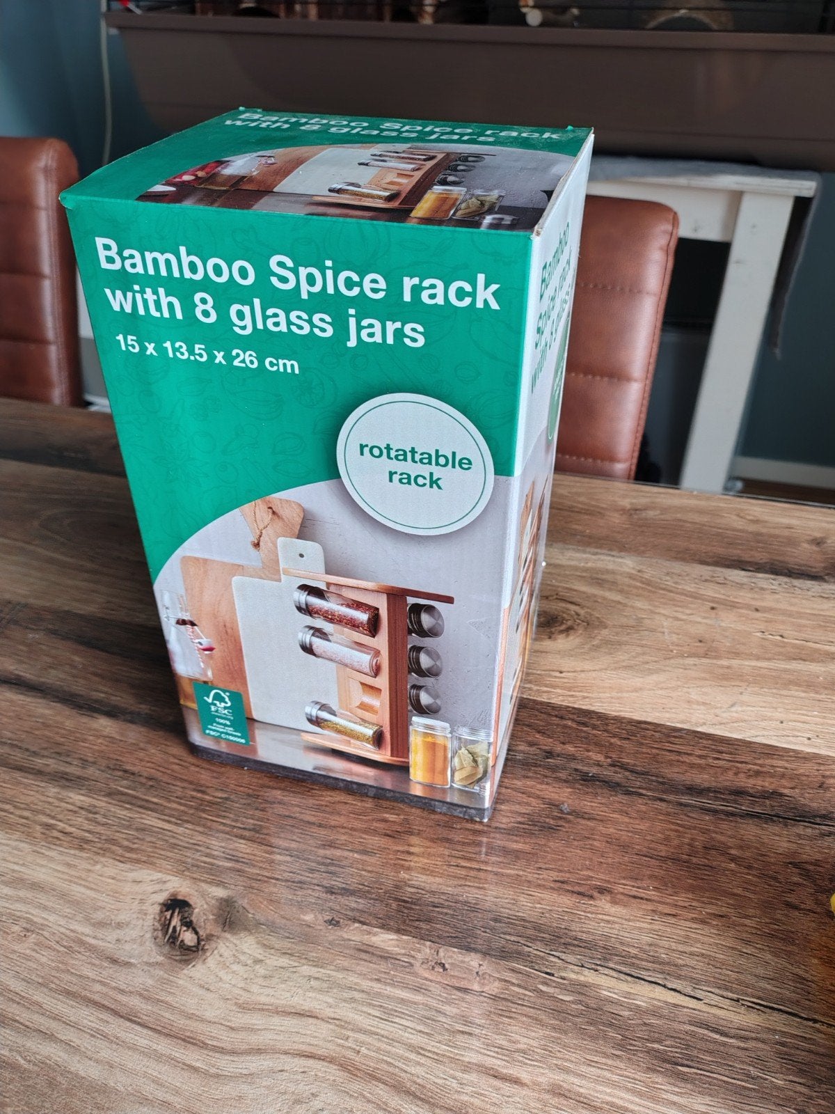 Nieuw bamboe draaibaar kruidenrek met 8 glazen potjes, Ophalen of Verzenden, Nieuw