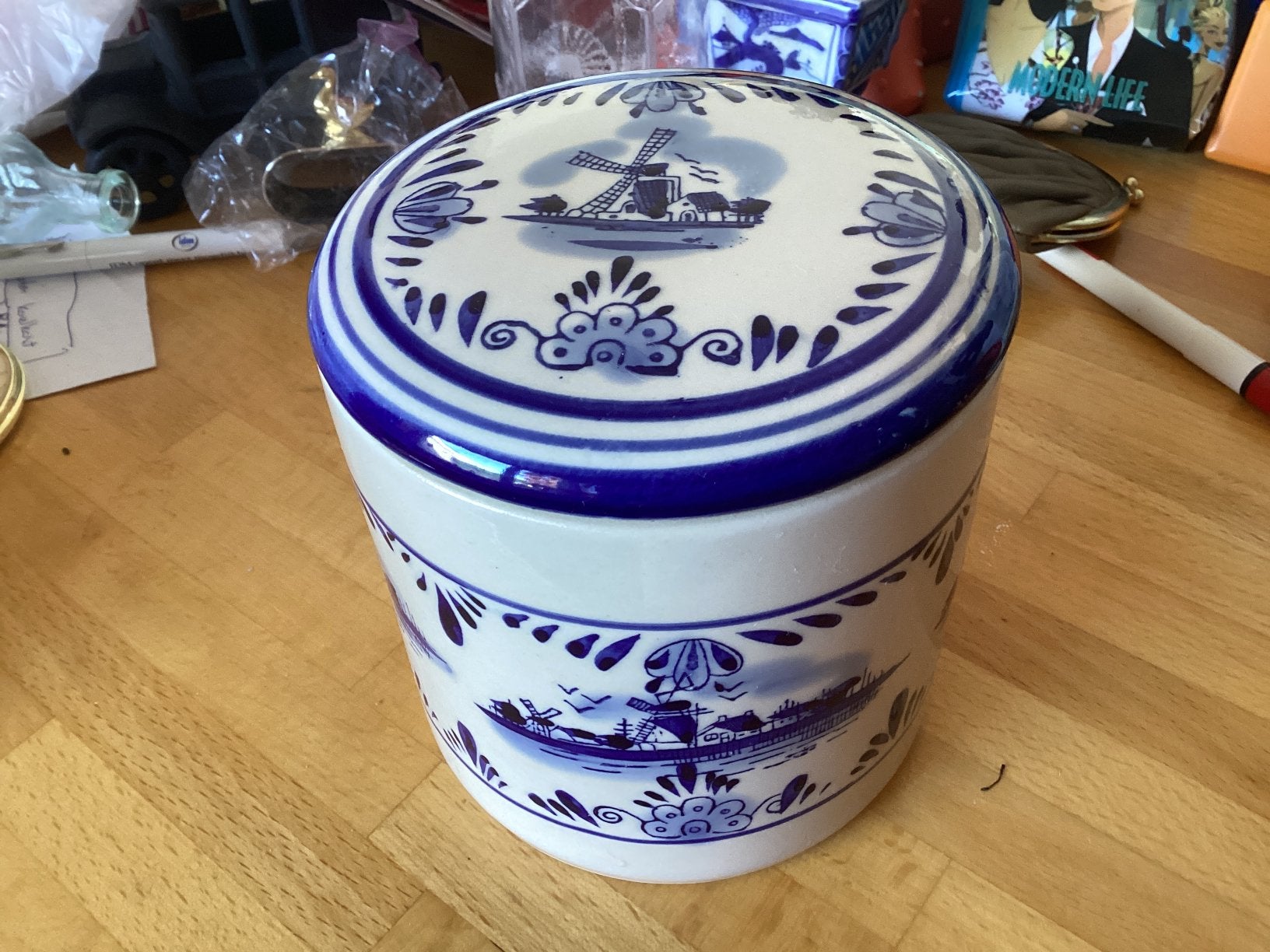 Delfts Blauwe Pot met deksel // hoog 12 cm diam. 11cm, Ophalen of Verzenden