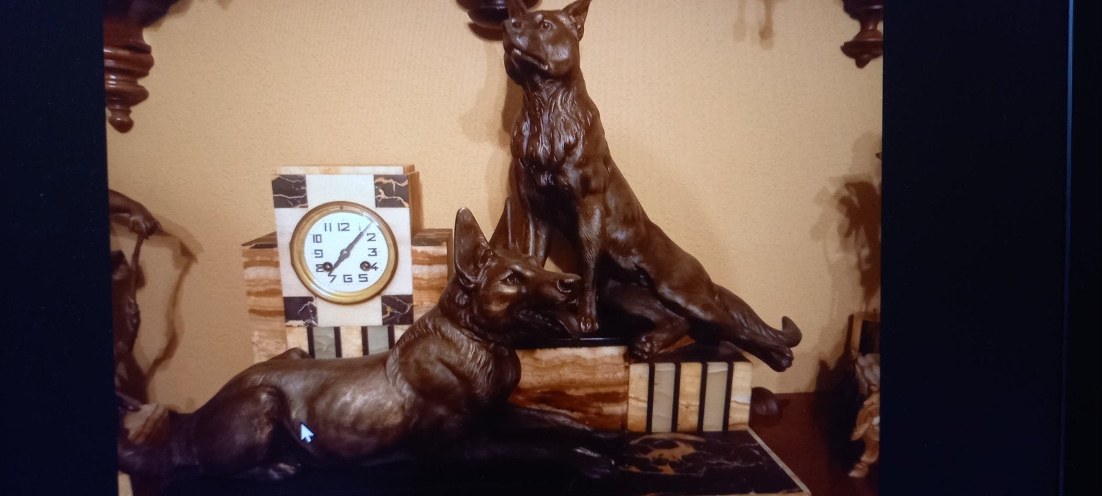 Antieke Art Deco klok met hondenfiguren, Ophalen