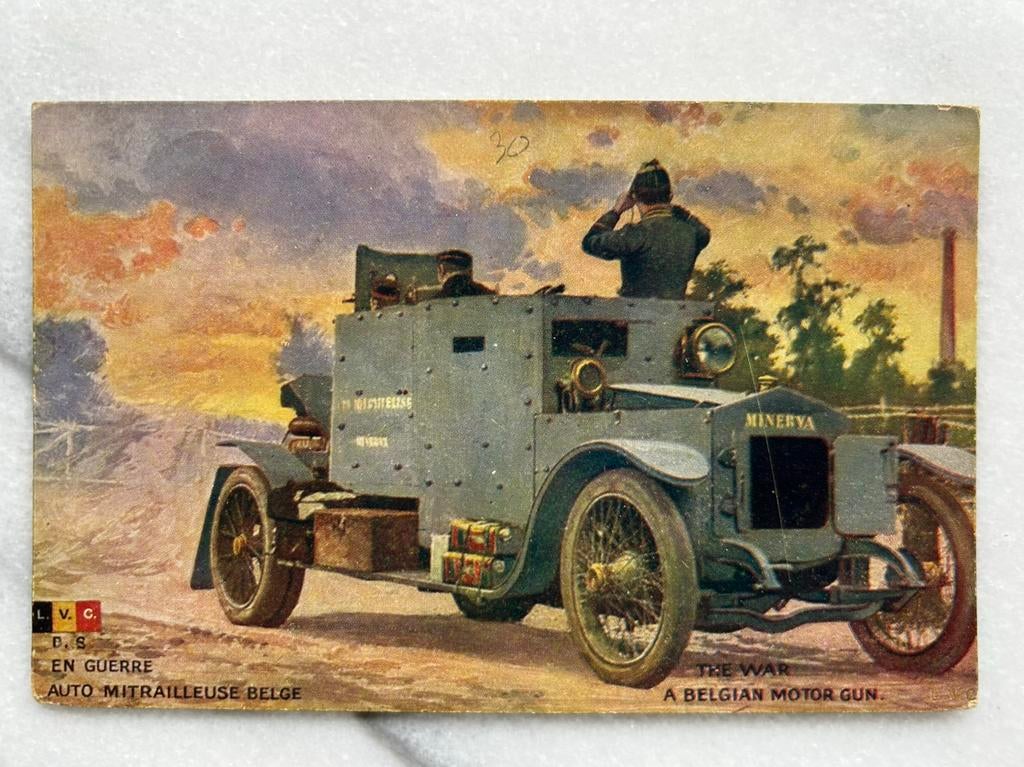 Wo1: ak gepantserde auto Belgie, Ophalen of Verzenden, Landmacht, Nederland, Foto of Poster