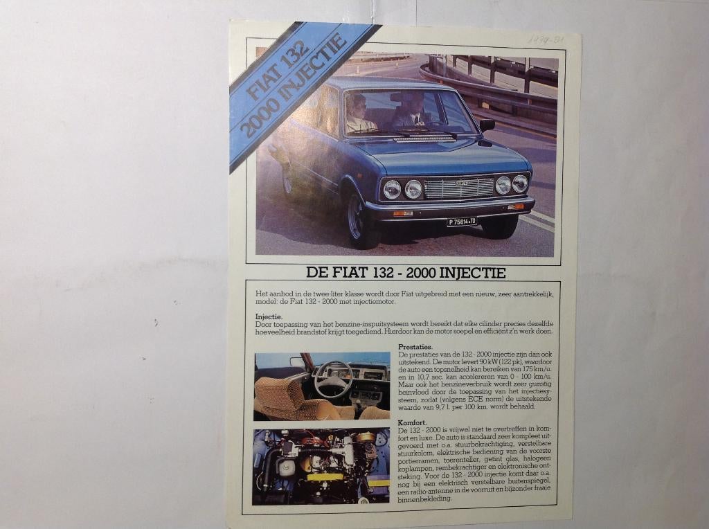 Fiat 132 2000 injectie sheet NED 2 blz 1980, Ophalen of Verzenden, Nieuw, Overige merken