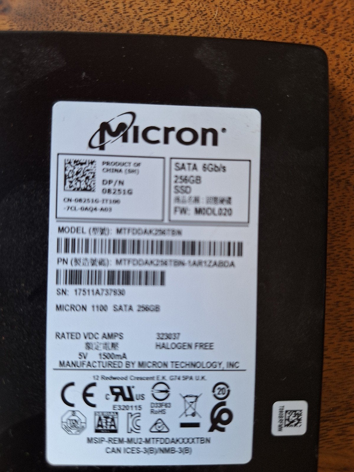 SSD 256Gb Micron, Computers en Software, Intern, Ophalen of Verzenden, 256Gb, Micron