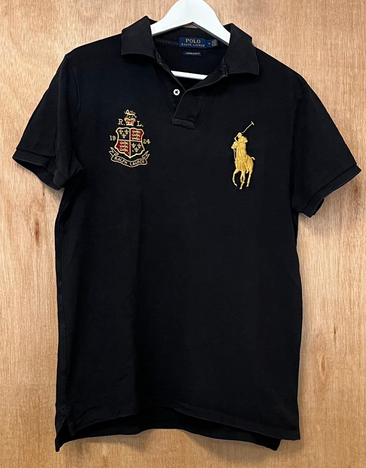 Polo Ralph Lauren poloshirt met groot gouden paard - Maat M, Ophalen of Verzenden, Zo goed als nieuw, Maat 48/50 (M), Zwart