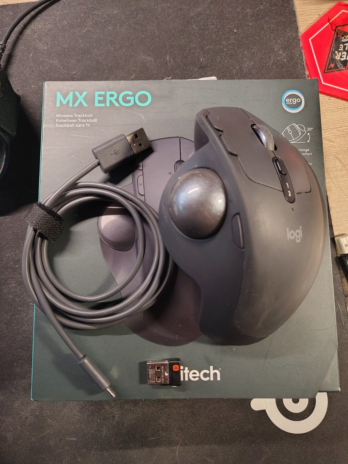 Logitech MX Ergo Draadloze Trackball Muis, Rechtshandig, Gebruikt, Ergonomisch, Logitech