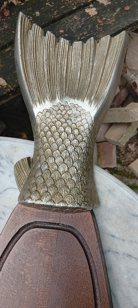 Vintage zeer grote serveerplank VIS mahonie samac, Hout, Snij-/serveerplank, Ophalen of Verzenden, Zo goed als nieuw