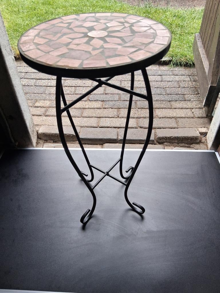 Mozaïek bijzettafel - Rond - Metaal, Minder dan 55 cm, Gebruikt, Mozaïek, Decoratief, Metaal of Aluminium