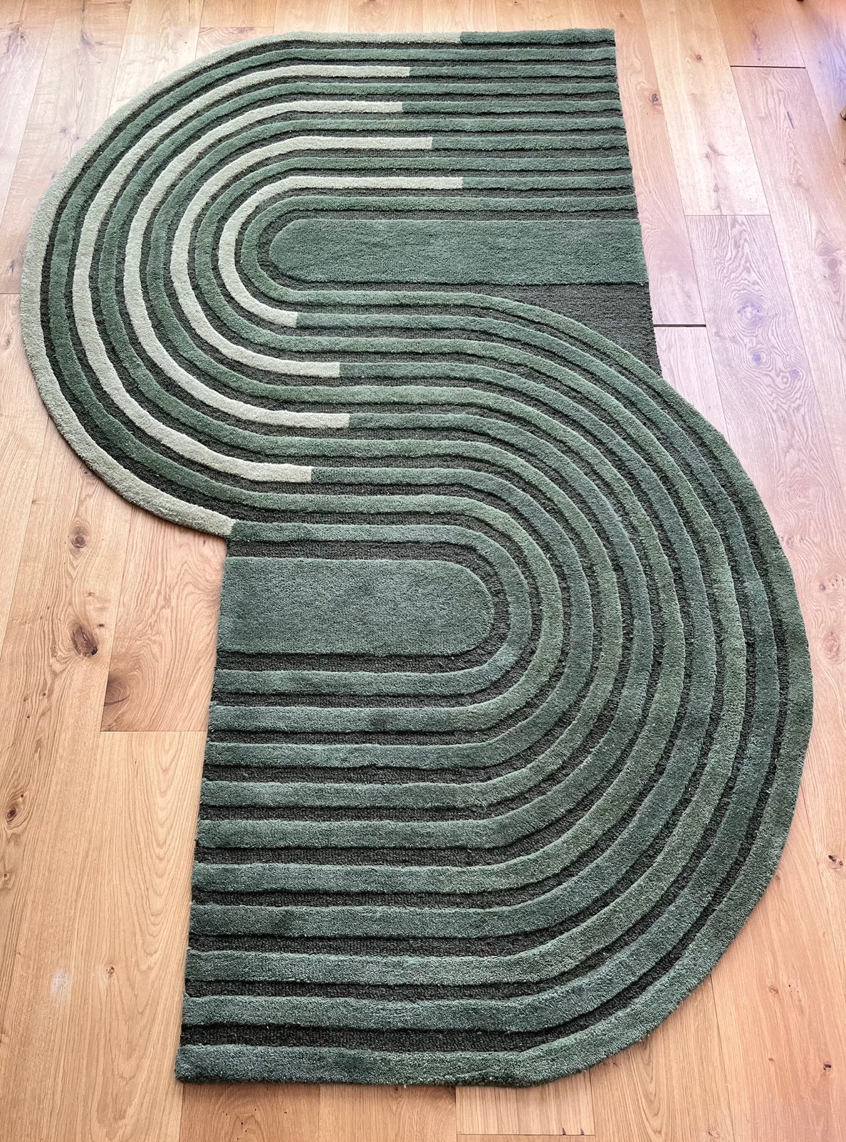 Wollen vloerkleed groen, Ophalen, 150 tot 200 cm, Overige vormen, Groen
