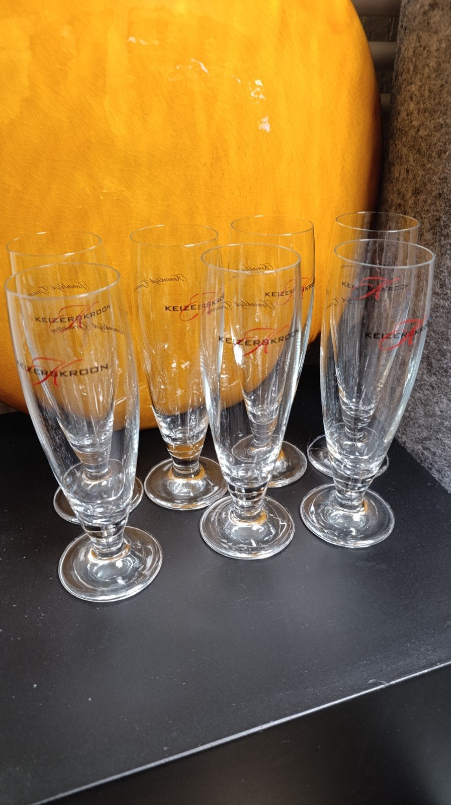 Keizerskroon bierglazen - Set van 12, 6 met voet, 6 gewoon, Ophalen, Glas, Overige stijlen, Glas of Glazen