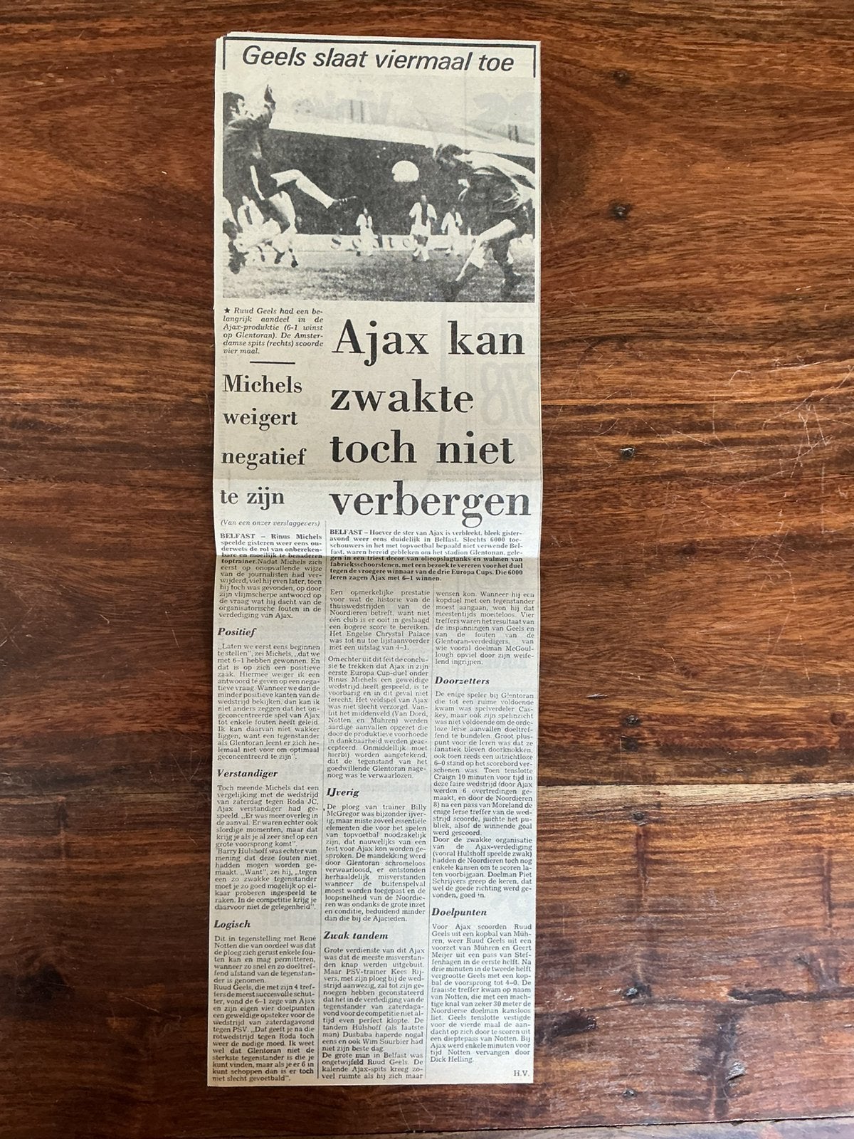 Voetbal krantenartikel Glentoran Ajax september 1975, Ophalen of Verzenden, Knipsel(s)