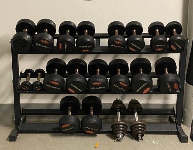 Dumbbell set met rek - Ideaal voor thuisfitness, Sport en Fitness, Ophalen of Verzenden, Zo goed als nieuw, Benen, Dumbbell