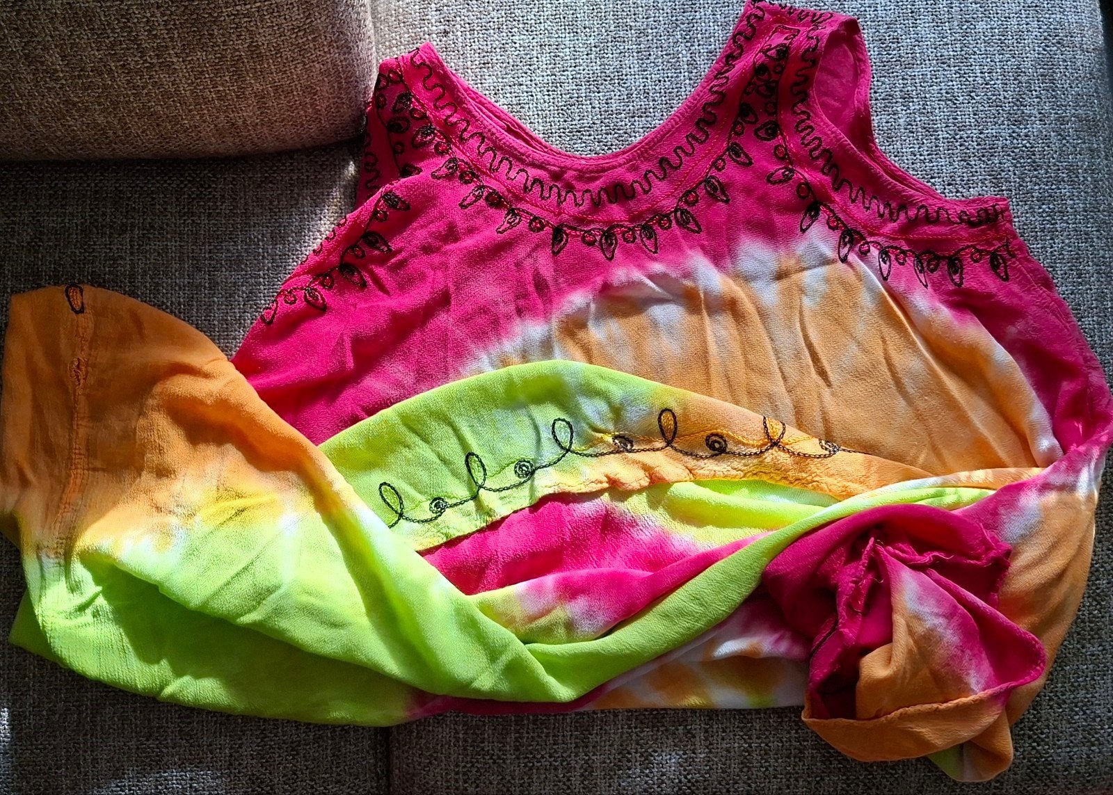Jurk uit India : creatief  rose groen geel:  los model :, Kleding | Dames, Jurken, Ophalen of Verzenden, Zo goed als nieuw, Geel