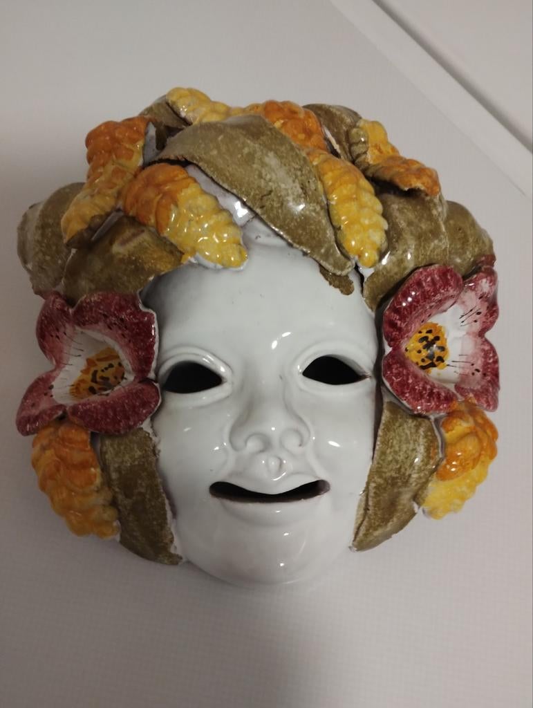 Vintage S.E.L.A.N. Florence majolica cherubijn bacchus mask, Ophalen of Verzenden