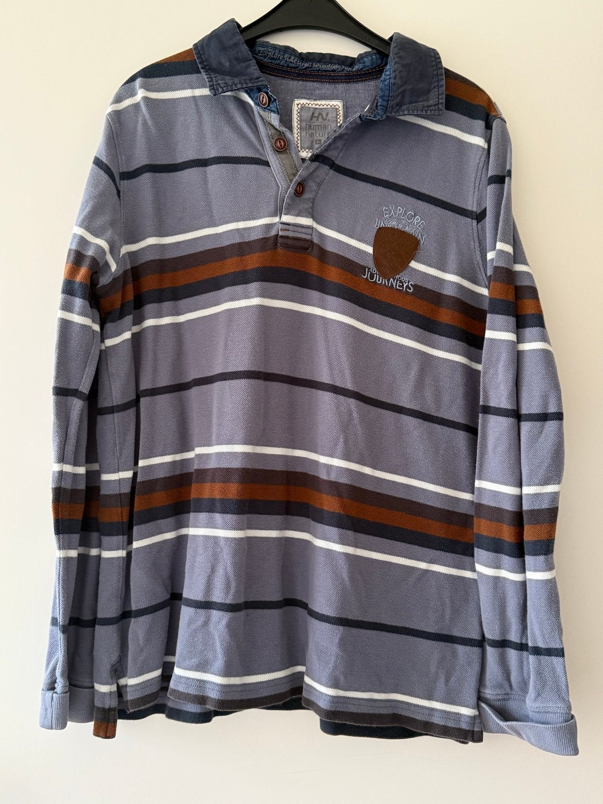 Human Nature gestreept poloshirt lange mouw XL katoen, Ophalen of Verzenden, Zo goed als nieuw, Maat 56/58 (XL), Overige kleuren