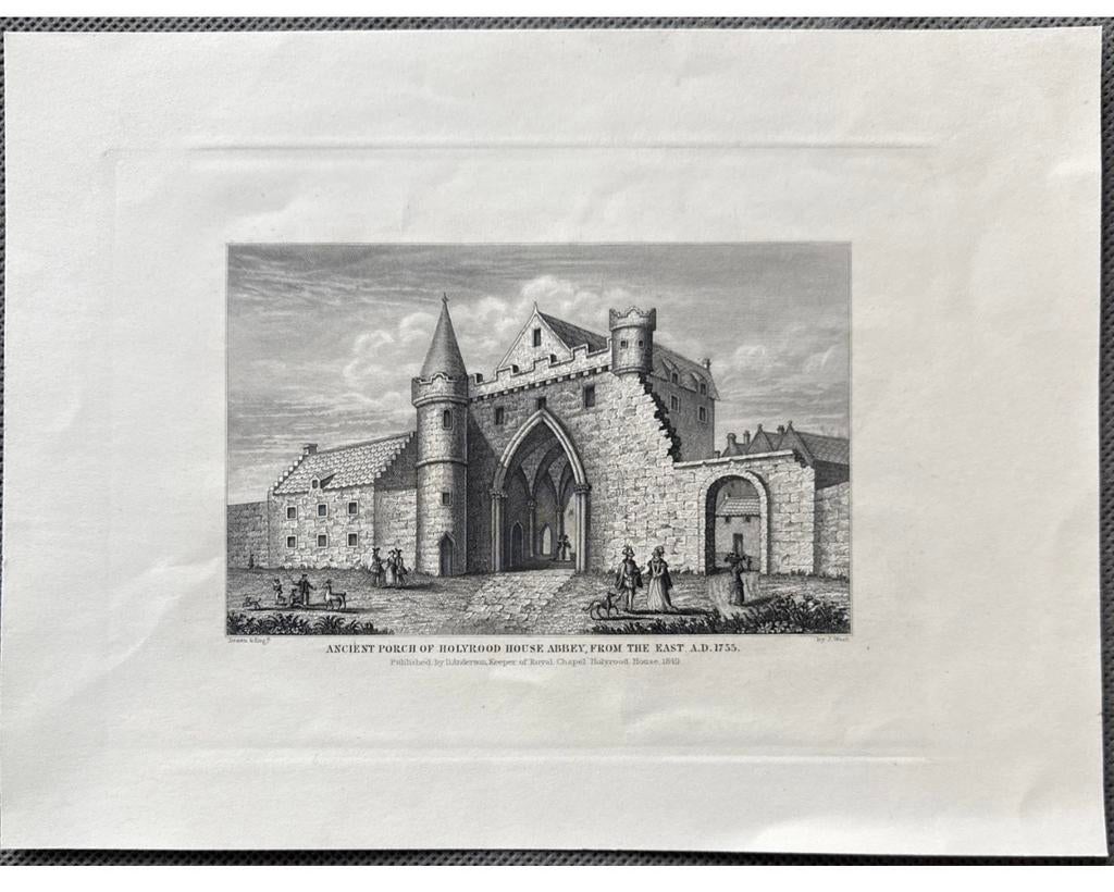 Antieke Gravure: Oude Veranda Holyrood House Abbey (1755), Antiek en Kunst, Kunst | Etsen en Gravures, Ophalen of Verzenden