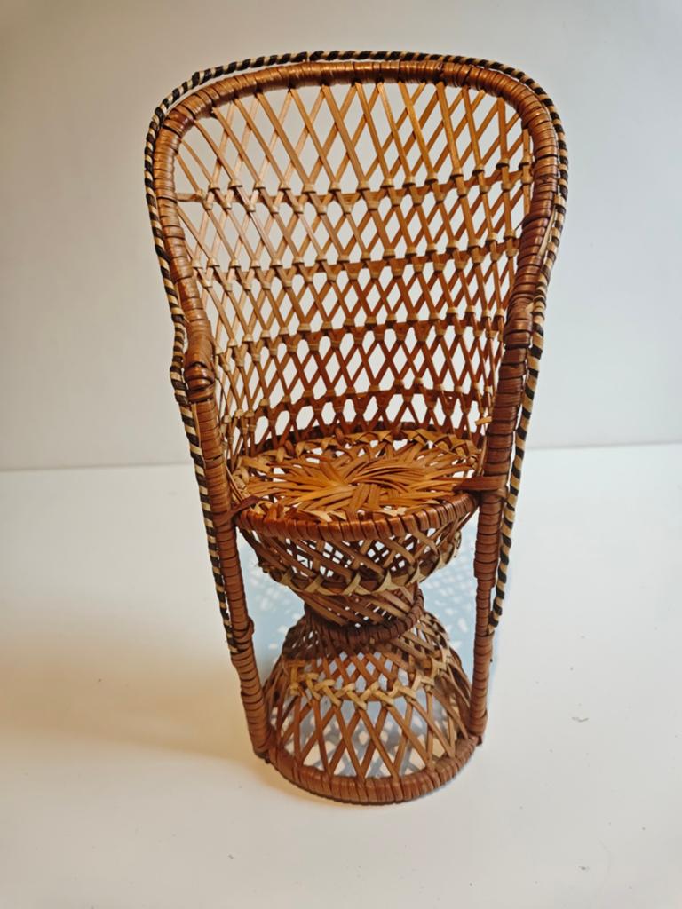 Miniatuur rotan pauwenstoel - Vintage decoratie, Ophalen of Verzenden