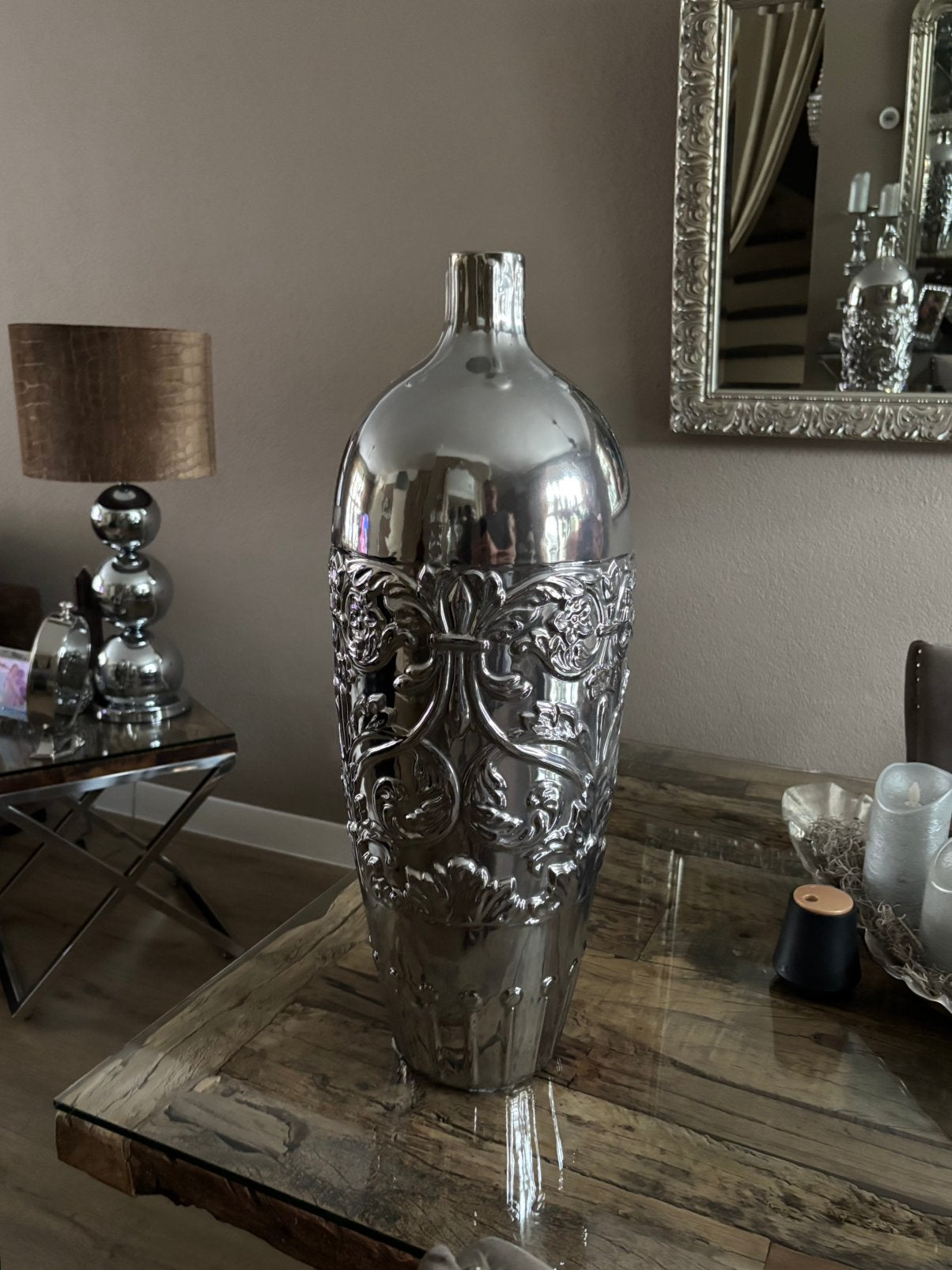 Te koop een kkassieke vaas  64 cm hoog Eric Kuster stijl, Ophalen of Verzenden, Zo goed als nieuw, Zilver, 64 cm