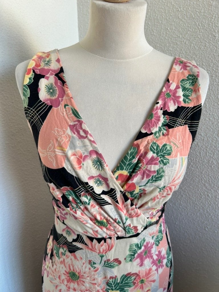 King Louie maat L zwarte bloemen maxi jurk 2975, Zwart, Maat 42/44 (L), Ophalen of Verzenden, Zo goed als nieuw