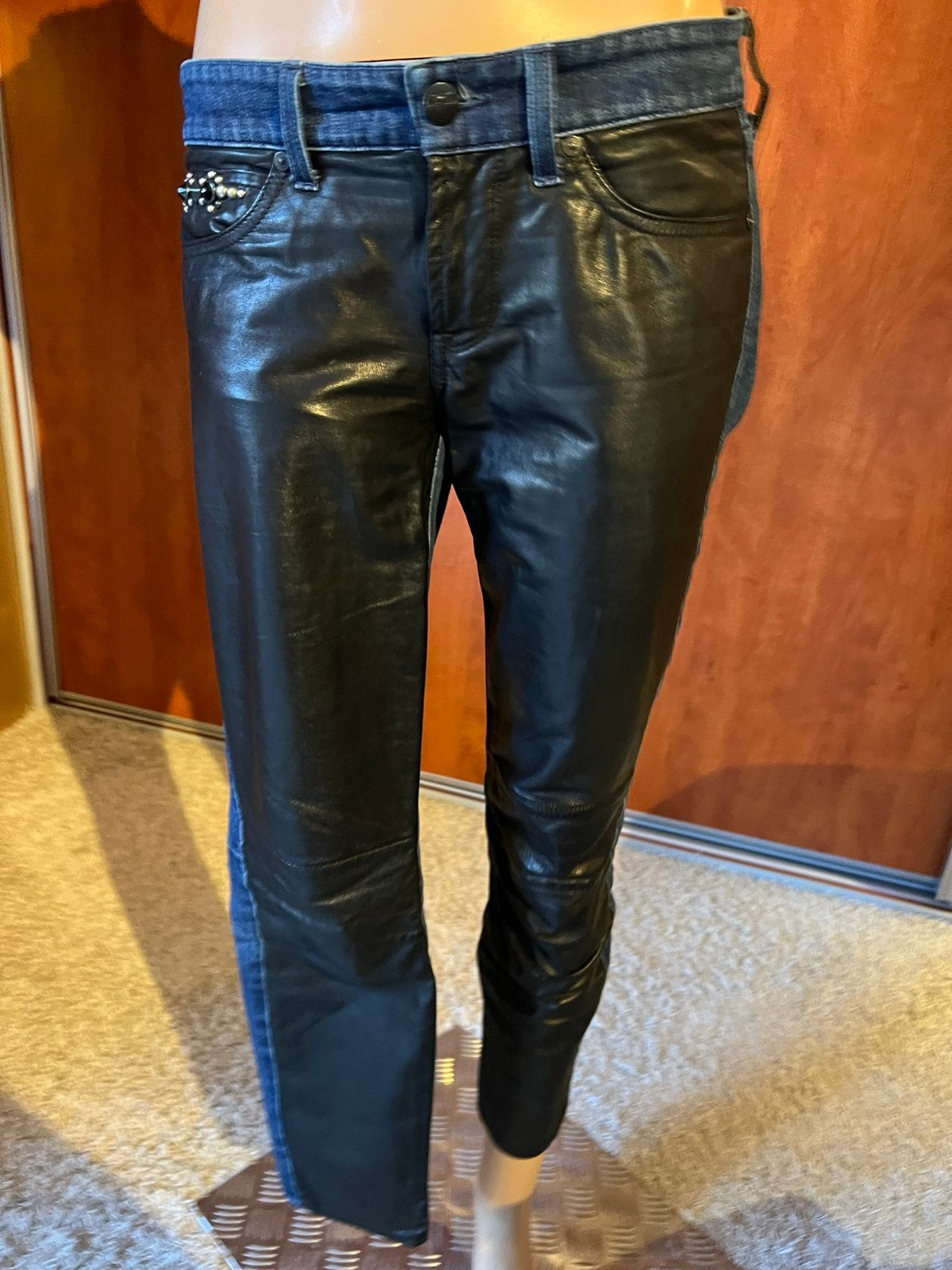 7 FOR AL MANKIND X HTC jeans ECHT LEER 28 origineel ZGAN, F, Blauw, Ophalen of Verzenden, Zo goed als nieuw
