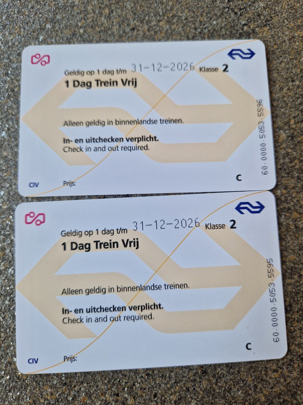 Ns dagkaart 2e klas 50 euro P/st, Eén persoon, Algemeen kaartje