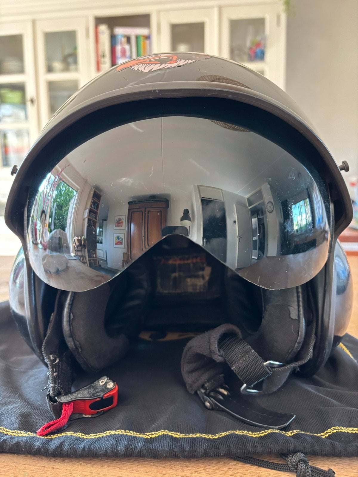 Retro pilotenjelm - Zwart, Vintage Stijl, 4 liter of meer, Ophalen of Verzenden, Gebruikt, 3 snelheden of meer