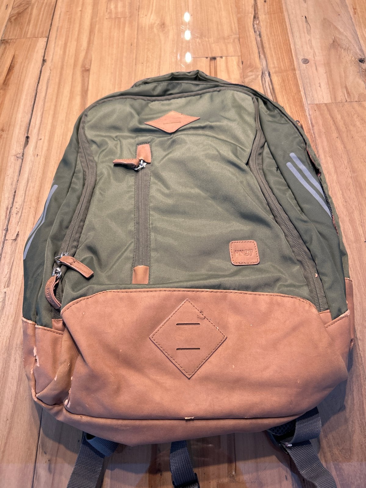 Human Nature rugzak / schooltas groen met bruin accent, Ophalen of Verzenden, Zo goed als nieuw, Overige merken, 30 tot 45 cm