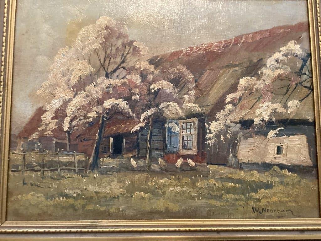 Landschap van W. Noordam, Ophalen, Paneel, Origineel werk, Landschap