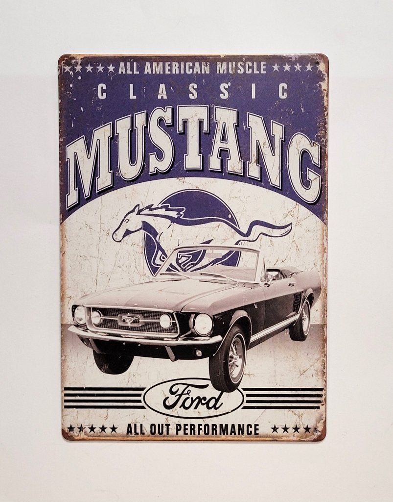 Ford Mustang blauw grijs reclamebord van metaal wandbord, Ophalen of Verzenden, Nieuw, Auto's