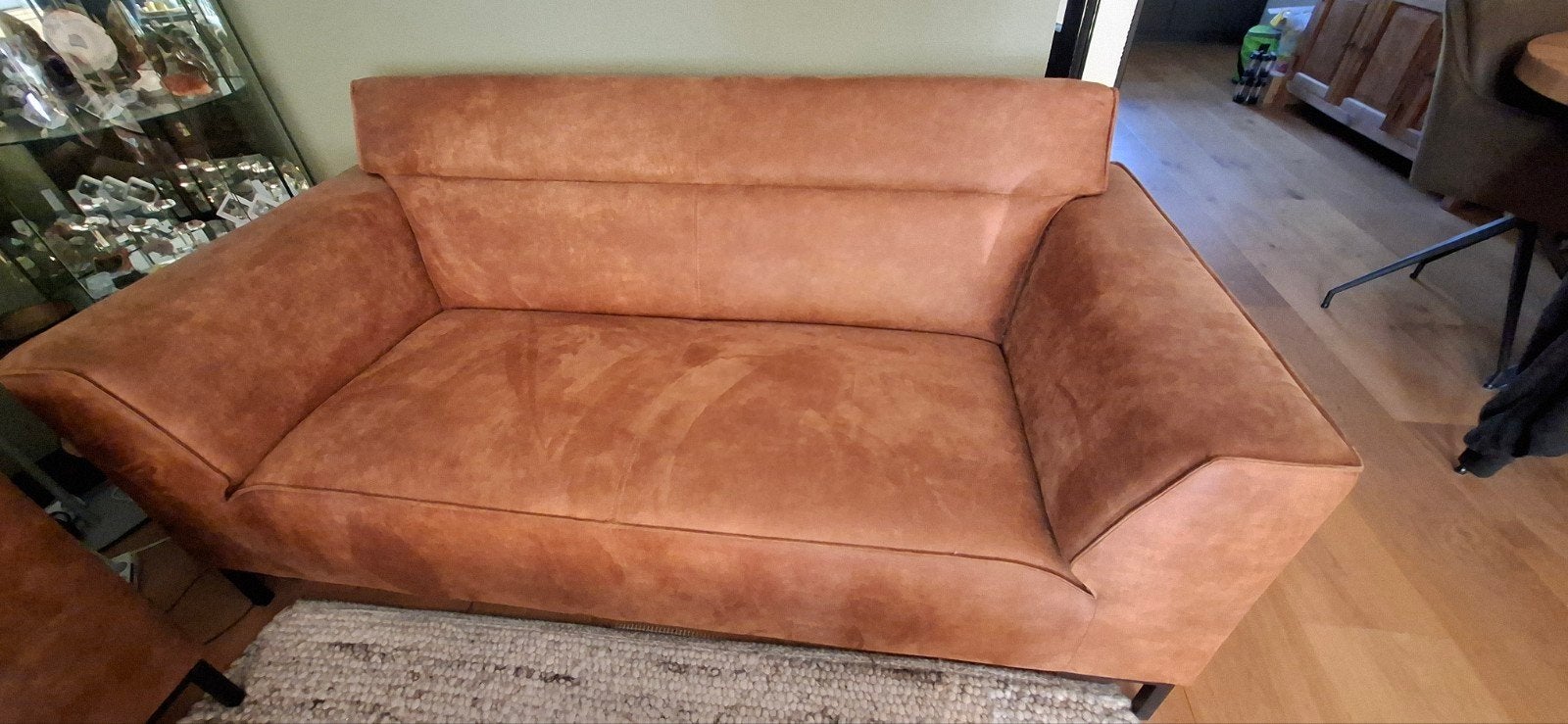 2- en 3-zits bankstel in cognac kleur, Ophalen, Driepersoons, 75 tot 100 cm, Zo goed als nieuw