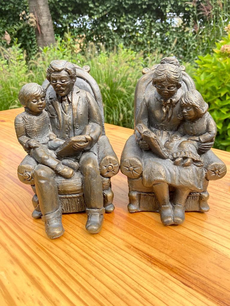 2 zware boekensteunen (o)ma en (o)pa met kind, Ophalen of Verzenden