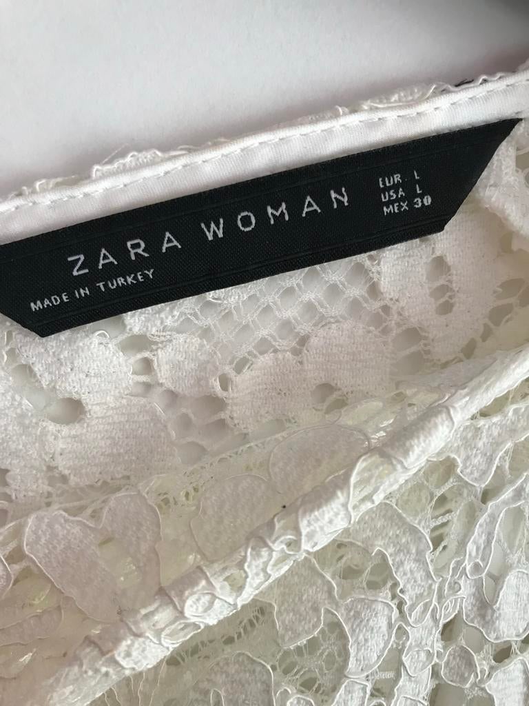Zara Dames Jurk Wit Kant Zwart Bloemen Maat L, Kleding | Dames, Jurken, Wit, Maat 42/44 (L), Ophalen of Verzenden, Zo goed als nieuw