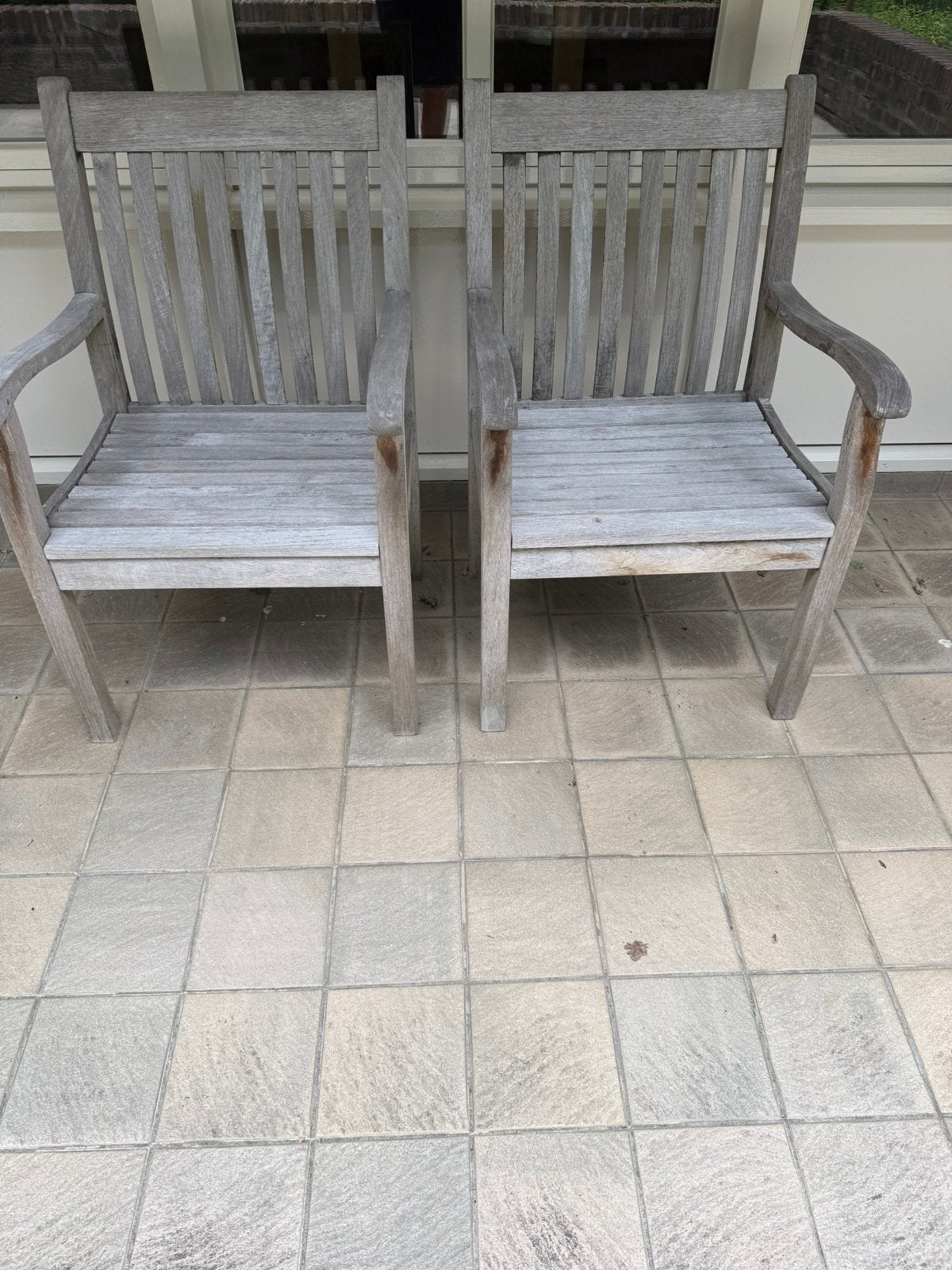 2 tuinstoelen, Tuin en Terras, Ophalen, Gebruikt, Teakhout