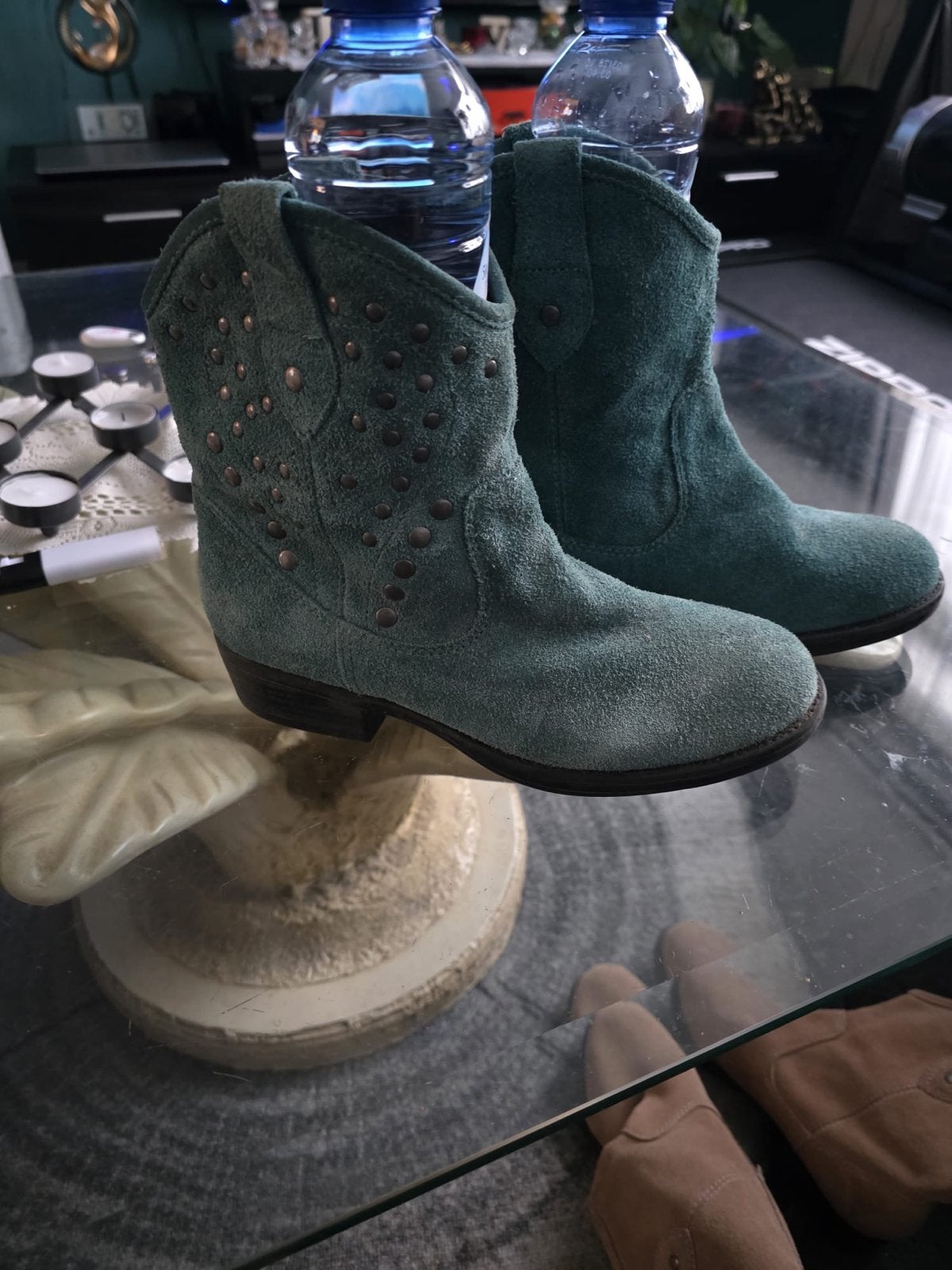 Stoere suède cowboylaarzen met studs - maat 38, Lage of Enkellaarzen, Nieuw, Ophalen of Verzenden, Groen