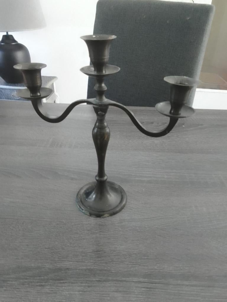 Antieke bronzen kandelaar met drie armen, Antiek en Kunst, Ophalen, Koper of Brons