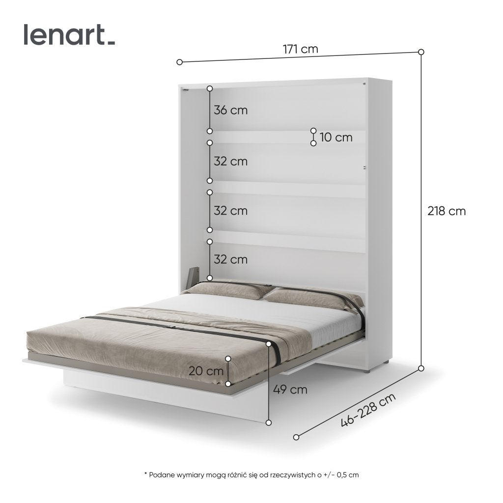 Concept opklapbed verticaal - 160x200 - Wit hoogglans, Huis en Inrichting, Slaapkamer | Bedden, Niet ingevuld, Niet ingevuld, Niet ingevuld