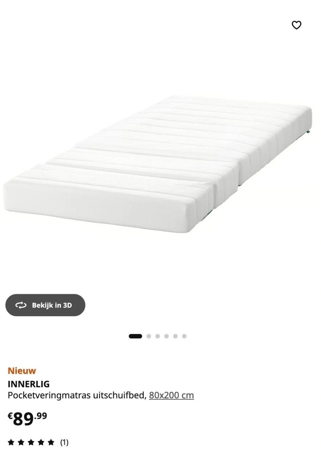 IKEA INNERLIG meegroeimatras, 85 tot 100 cm, Ophalen of Verzenden, Zo goed als nieuw, Matras