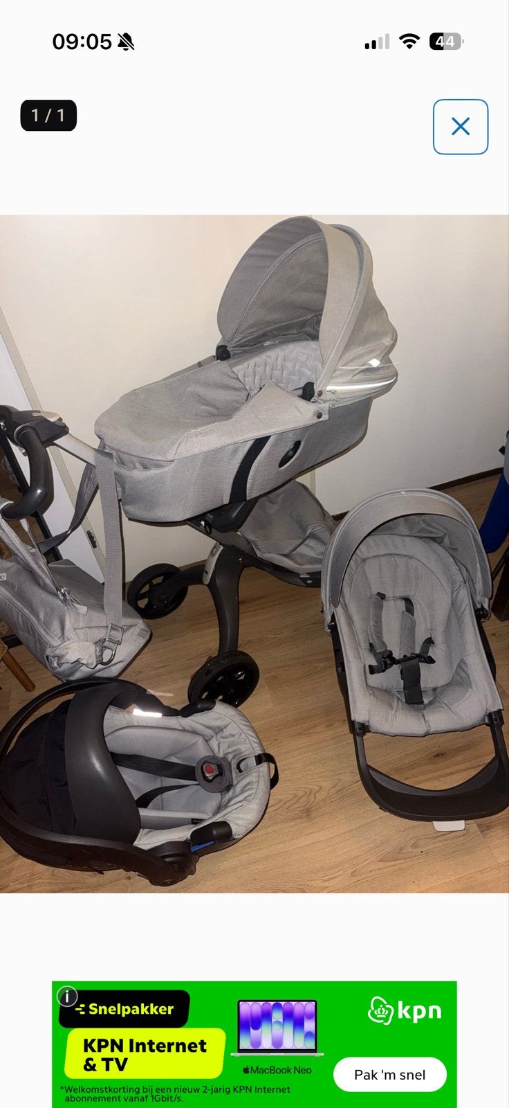 Stokke Xplory 3-in-1 Kinderwagen met Reiswieg & Autostoel, Kinderen en Baby's, Kinderwagens en Combinaties, Gebruikt, Combiwagen