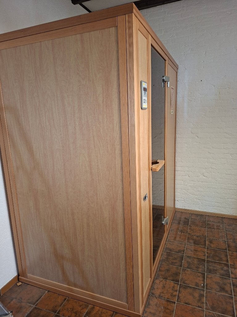 Houten cabine (voor infrarood geschikt) met bankje 4 pers, Ophalen, Gebruikt, Infrarood, Complete sauna