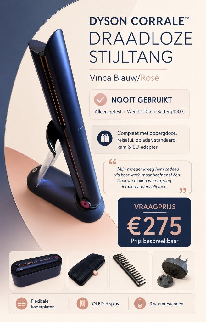 Dyson Corrale stijltang Vinca Blauw/Rosé – Nieuwstaat, Ophalen of Verzenden, Nieuw, Krultang of Stijltang