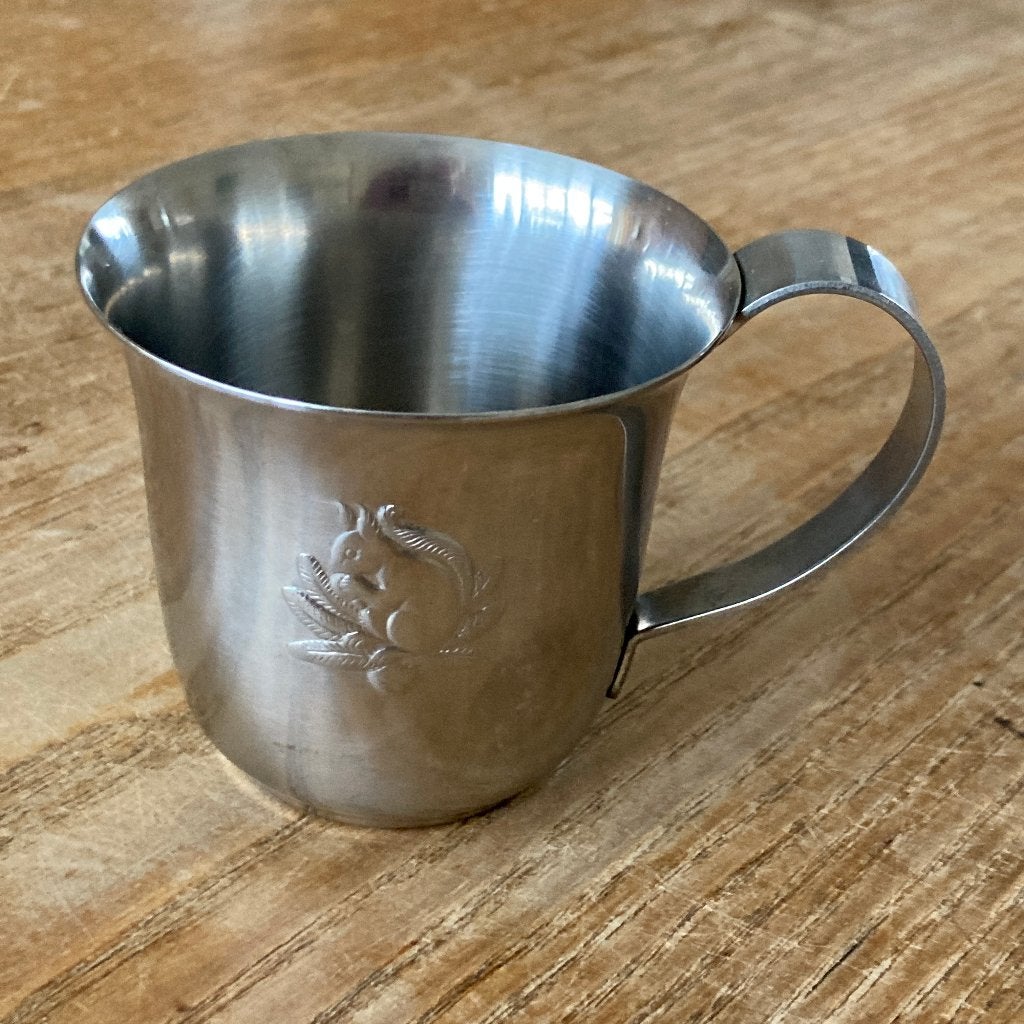Vintage Gero Zilmeta eekhoorn rvs kinderbeker, Ophalen of Verzenden
