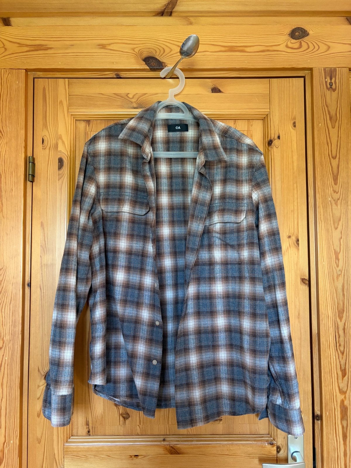 Blouse geruit 100 %katoen/ flanel C&A XL 3 mnd oud, Ophalen of Verzenden, Zo goed als nieuw, Bruin, Halswijdte 43/44 (XL)