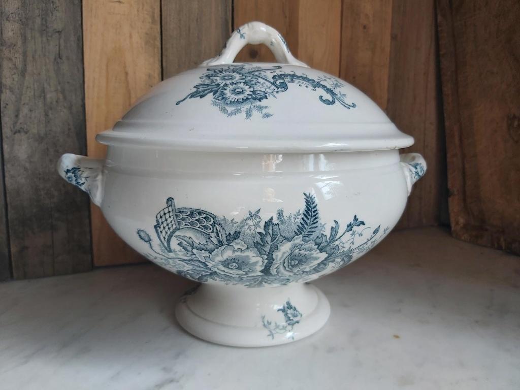 Prachtige oude zware soupiere / soepterrine NIMY bloemdeco, Antiek en Kunst, Ophalen of Verzenden