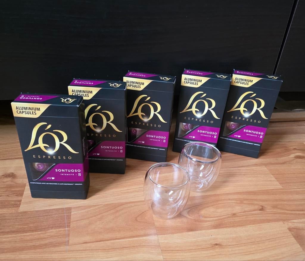 L'OR Espresso Sontuoso no 8 + Espresso glaasjes, Ophalen, Nieuw, Overige typen