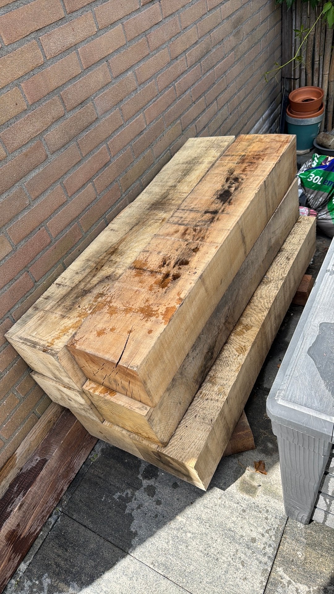 Eiken Houten balken, Doe-het-zelf en Verbouw, Hout en Planken, Ophalen, Gebruikt, Balk, Vuren