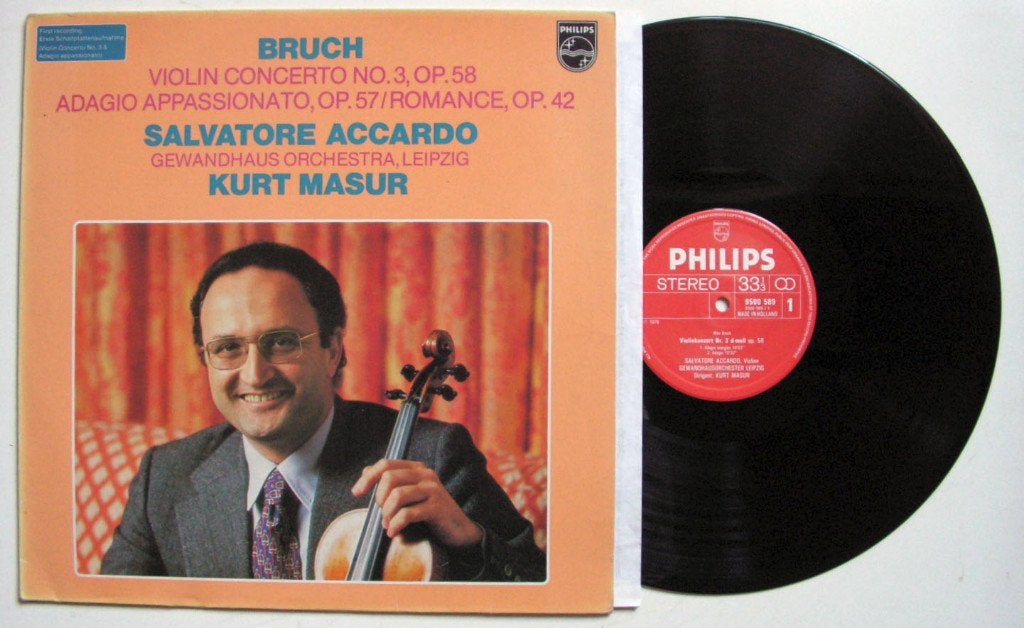 Bruch, Accardo, Gewandhaus Orchestra Leipzig, Kurt Masur LP, Modernisme tot heden, Ophalen of Verzenden, Zo goed als nieuw, Inclusief binnenhoes