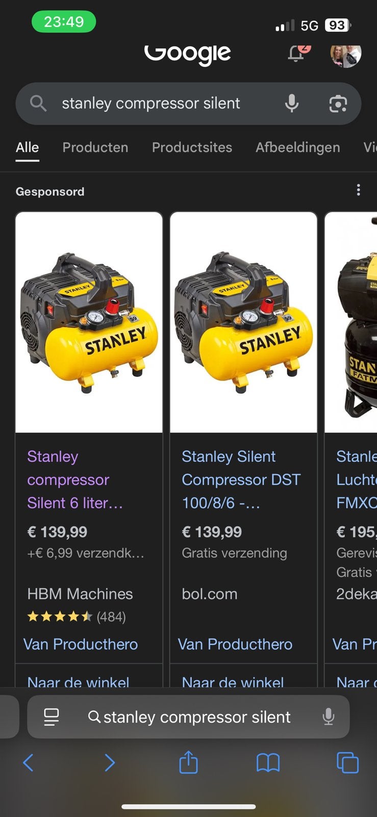 Stanley silent 6 liter compressor, Ophalen, 6 tot 10 bar, Nieuw, Minder dan 200 liter/min
